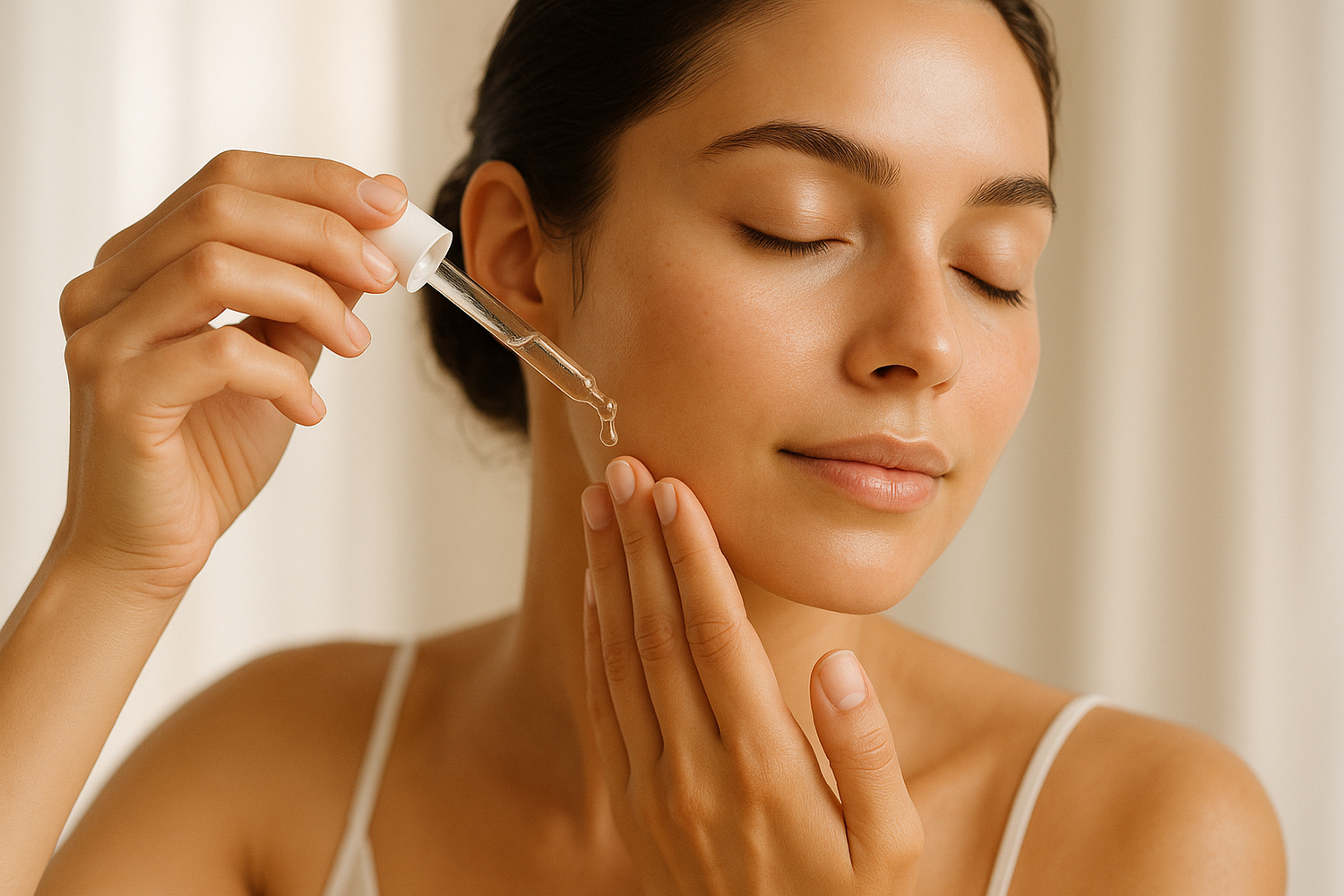 une femme qui applique du serum sur son visage